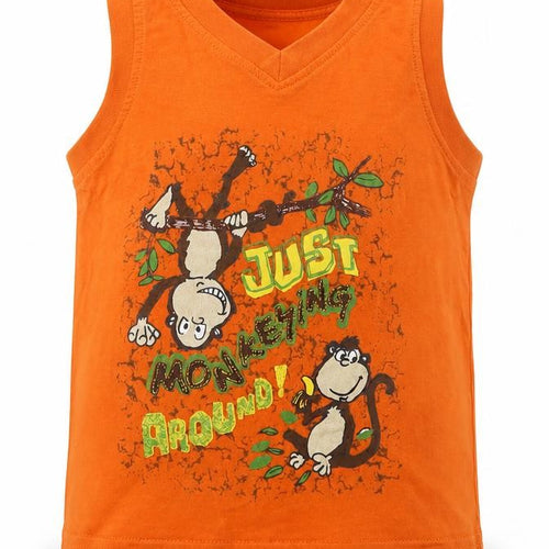 George Boys Orange  Cotton Basic Tank Size 18-24 Months V-Neck Pullover - Just Monkeying Around