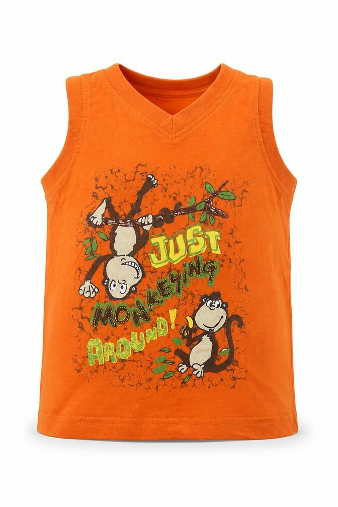 George Boys Orange  Cotton Basic Tank Size 18-24 Months V-Neck Pullover - Just Monkeying Around