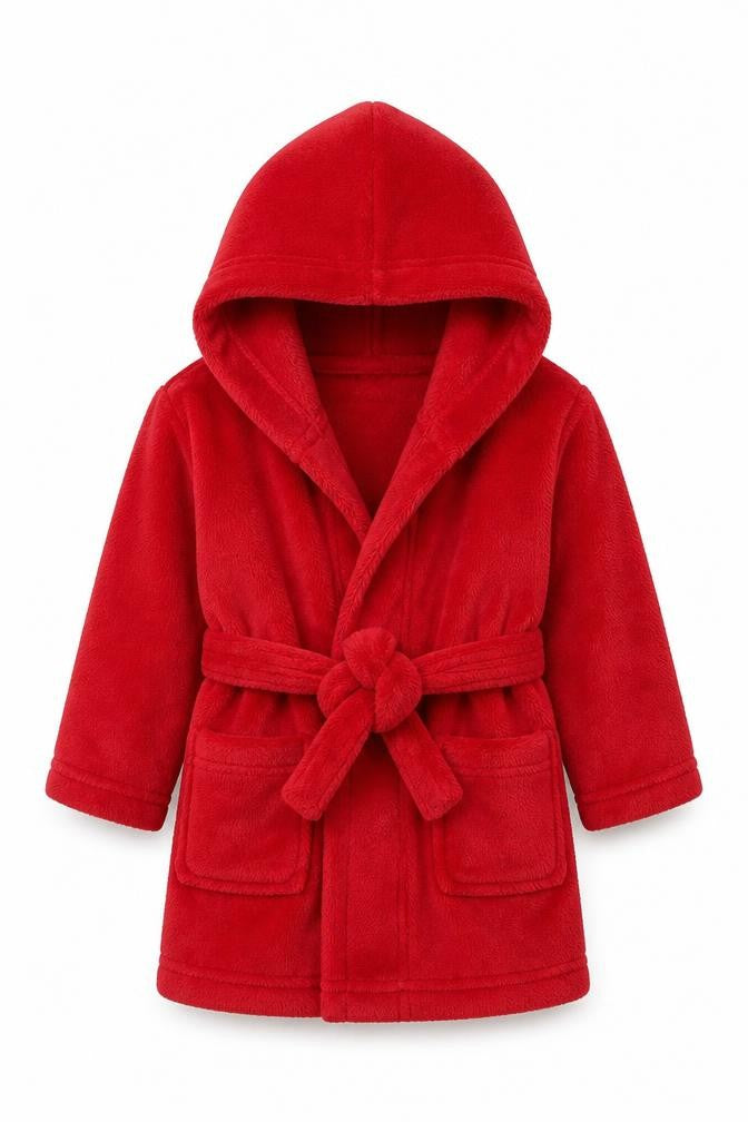 Front view of Primark Baby Red Solid Polyester Kimono Robe, size 9-12, Months Tie