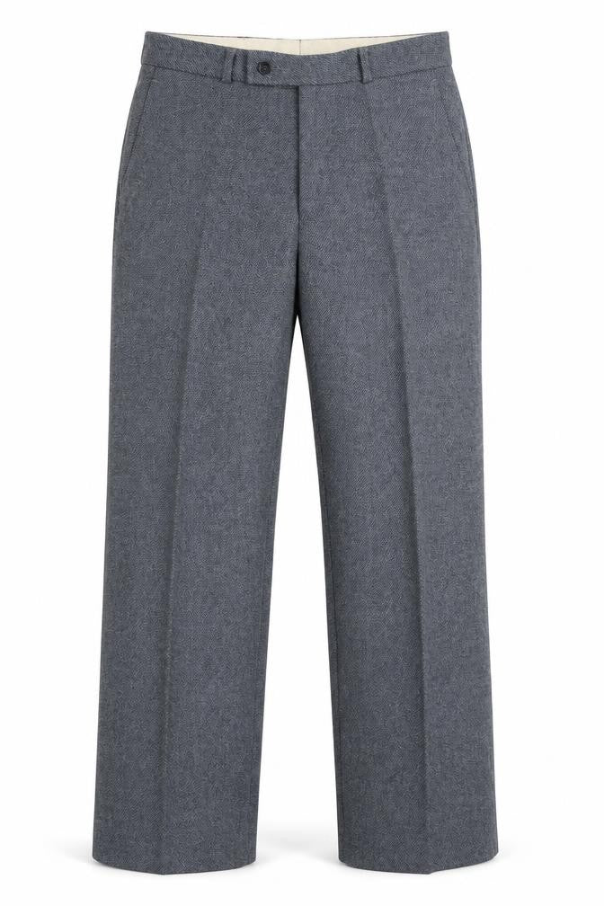 Front view of C&A men’s blue polyester dress pants trousers, 28-inch leg regular button