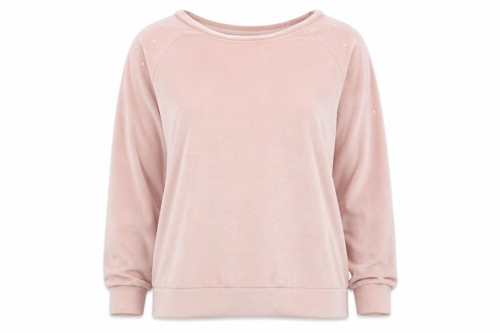 Front view of La Marquise women’s pink polyester pullover sweatshirt, size M