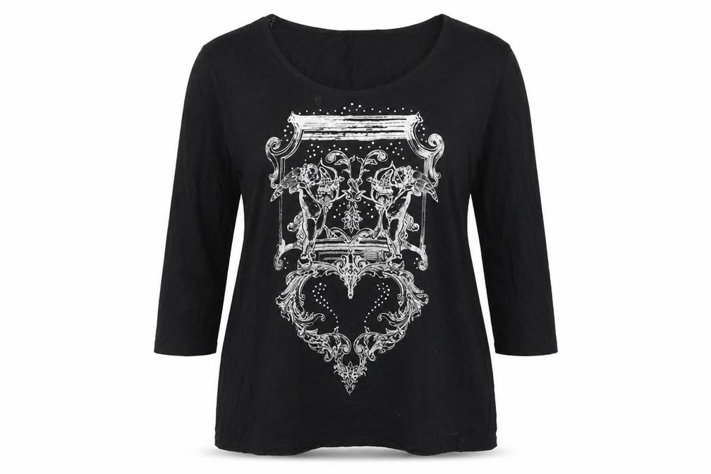 Front view of Antthony women’s black viscose basic t-shirt, size XL, round neck