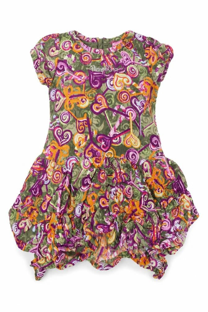 pompolina Girls Multicoloured Geometric Cotton Fit & Flare  Size 4 Years  Round Neck Zip - lollypop print