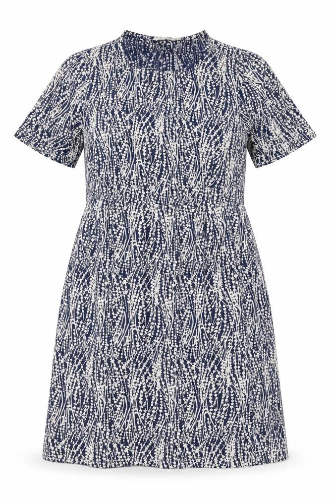 Front view of Adini women’s blue viscose fit & flare, size M, round neck