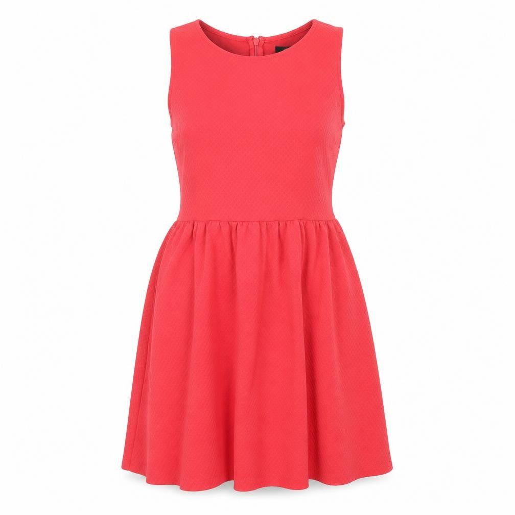 Front view of Forever 21 women’s red polyester fit & flare, size M, round neck