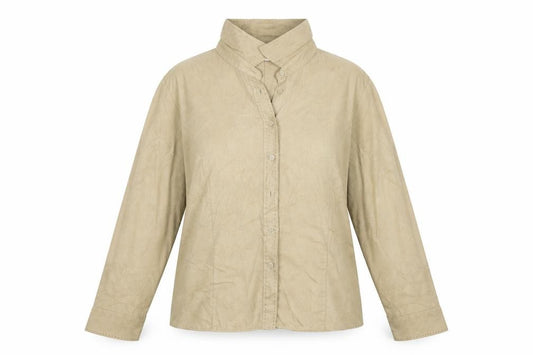 Front view of Marks & Spencer women’s beige polyester basic button-up, size UK 18, collared