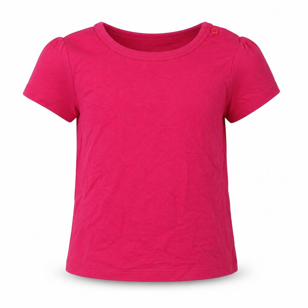 F&F Girls Pink  Cotton Basic T-Shirt Size 9-12 Months Crew Neck Button