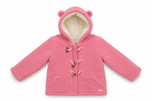 Front view of Tom Tailor girls’ pink basic jacket jacket, size 18, months zip - bear ear hood