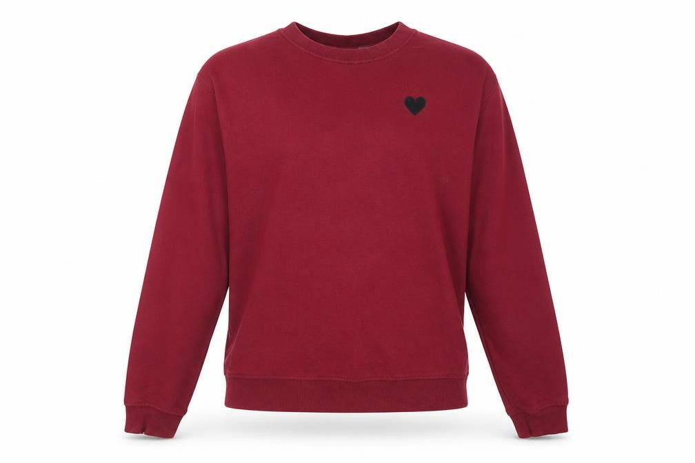 Front view of H&M women’s purple cotton pullover sweatshirt, size S, - heart