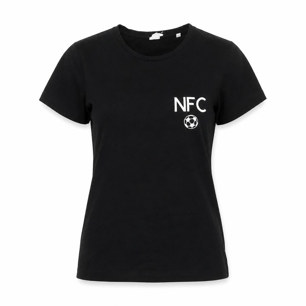 Front view of Skinnifit women’s black cotton basic t-shirt, size M, crew neck - nfc