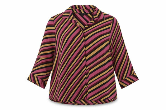Front view of Vero Moda women’s purple striped polyester basic blouse, size S, collared