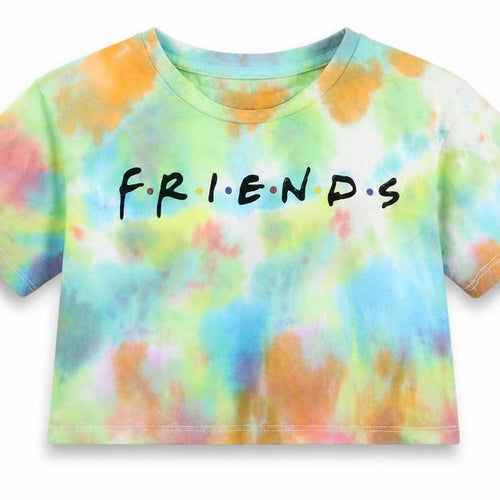 Primark Girls Multicoloured  Cotton Cropped T-Shirt Size 7-8 Years Crew Neck  - Friends Tie Dye