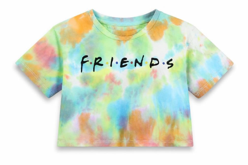 Primark Girls Multicoloured  Cotton Cropped T-Shirt Size 7-8 Years Crew Neck  - Friends Tie Dye