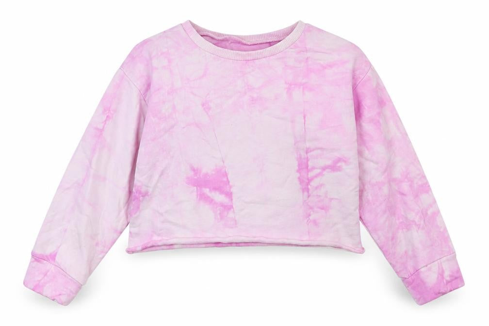 Dunnes Stores Girls Pink  Cotton Pullover Sweatshirt Size 5-6 Years   - Tie Dye, Cropped