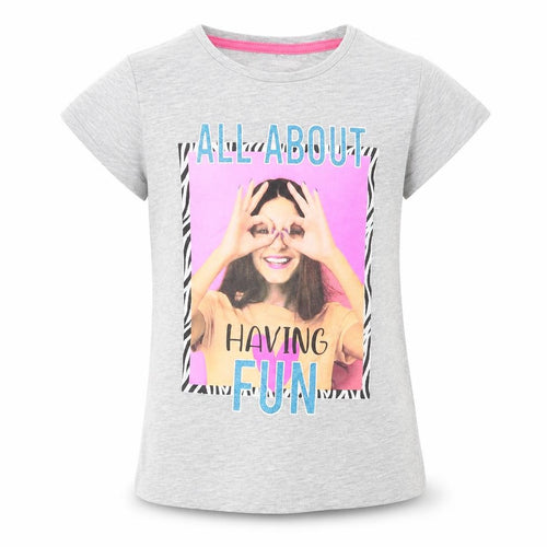 Pep & Co Girls Grey  Cotton Basic T-Shirt Size 7-8 Years Crew Neck  - All about having fun