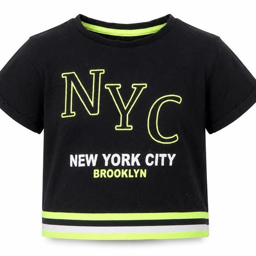 Dunnes Stores Girls Black  Cotton Cropped T-Shirt Size 7-8 Years Crew Neck  - NYC
