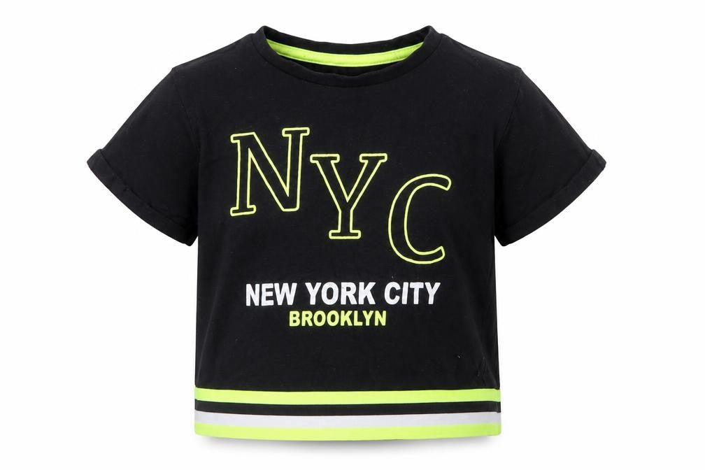 Dunnes Stores Girls Black  Cotton Cropped T-Shirt Size 7-8 Years Crew Neck  - NYC