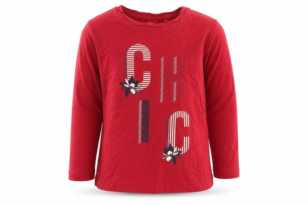 Front view of NAME IT girls’ red cotton basic t-shirt, size 6, years round neck pullover