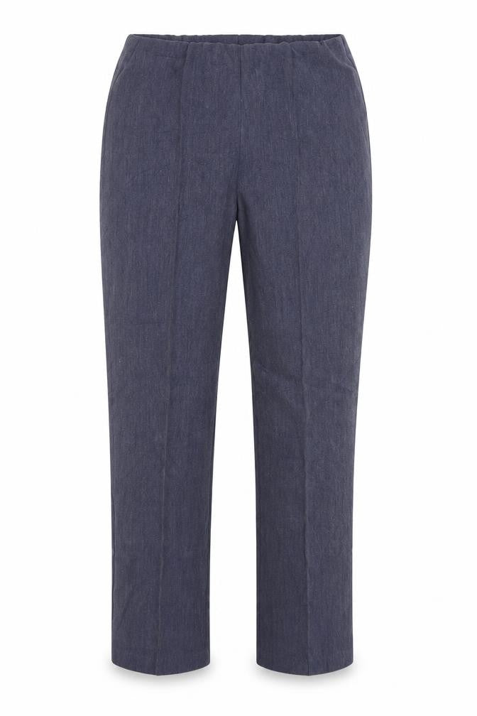 Front view of Classics women’s blue polyester trousers, size UK 10, 30-inch leg regular