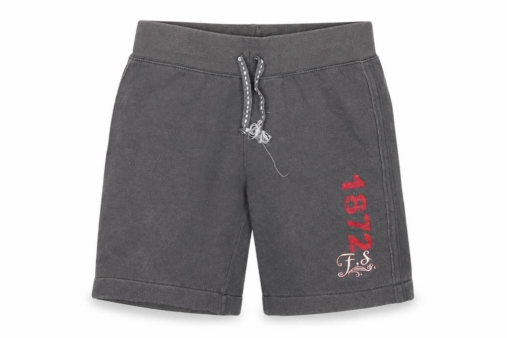 Front view of Freespirit girls’ grey cotton sweat shorts, size 9-10, years regular drawstring