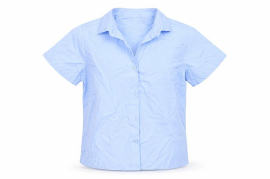 Front view of George girls’ blue polyester basic button-up, size 8-9, years collared - school