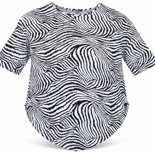 QED London Womens Blue Animal Print Polyester Basic T-Shirt Size S Round Neck