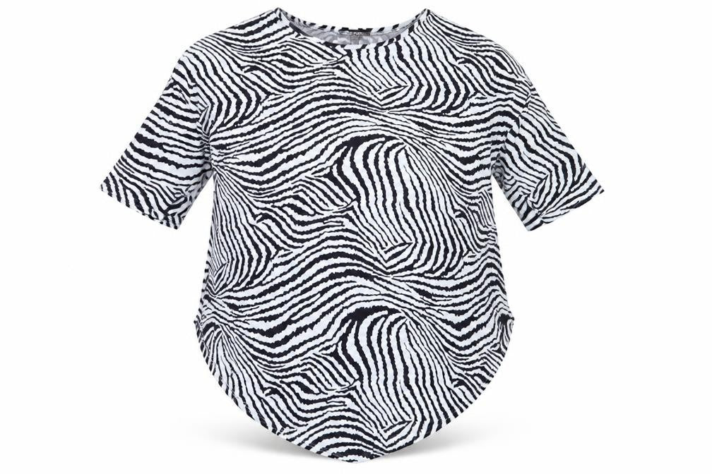 QED London Womens Blue Animal Print Polyester Basic T-Shirt Size S Round Neck