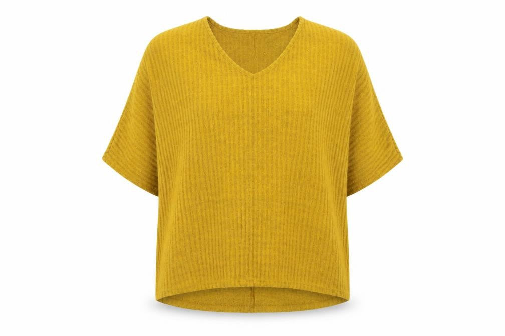 Front view of New Look women’s yellow v-neck polyester jumper, size M