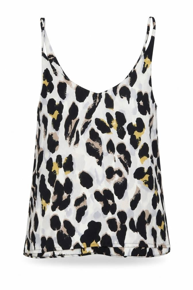 Loveown Womens White Animal Print Polyester Camisole Blouse Size 8 V-Neck