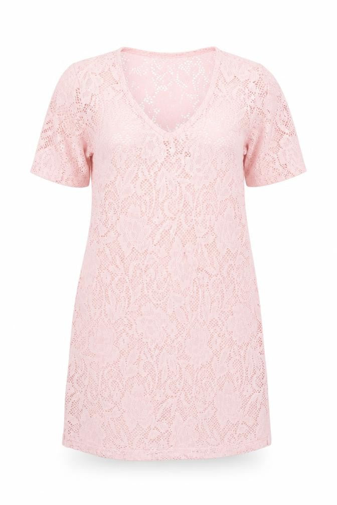 You & Me Womens Pink Floral Polyester T-Shirt Dress  Size S  V-Neck