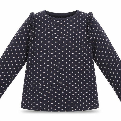 F&F Girls Grey Polka Dot Cotton Basic Blouse Size 5-6 Years Crew Neck