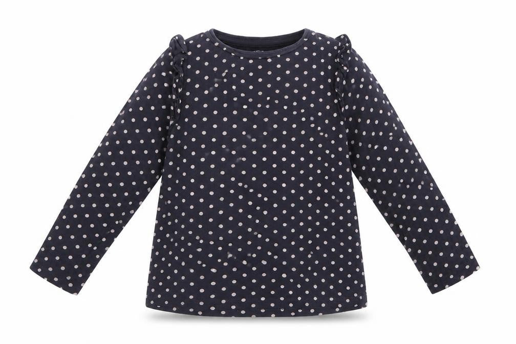 F&F Girls Grey Polka Dot Cotton Basic Blouse Size 5-6 Years Crew Neck