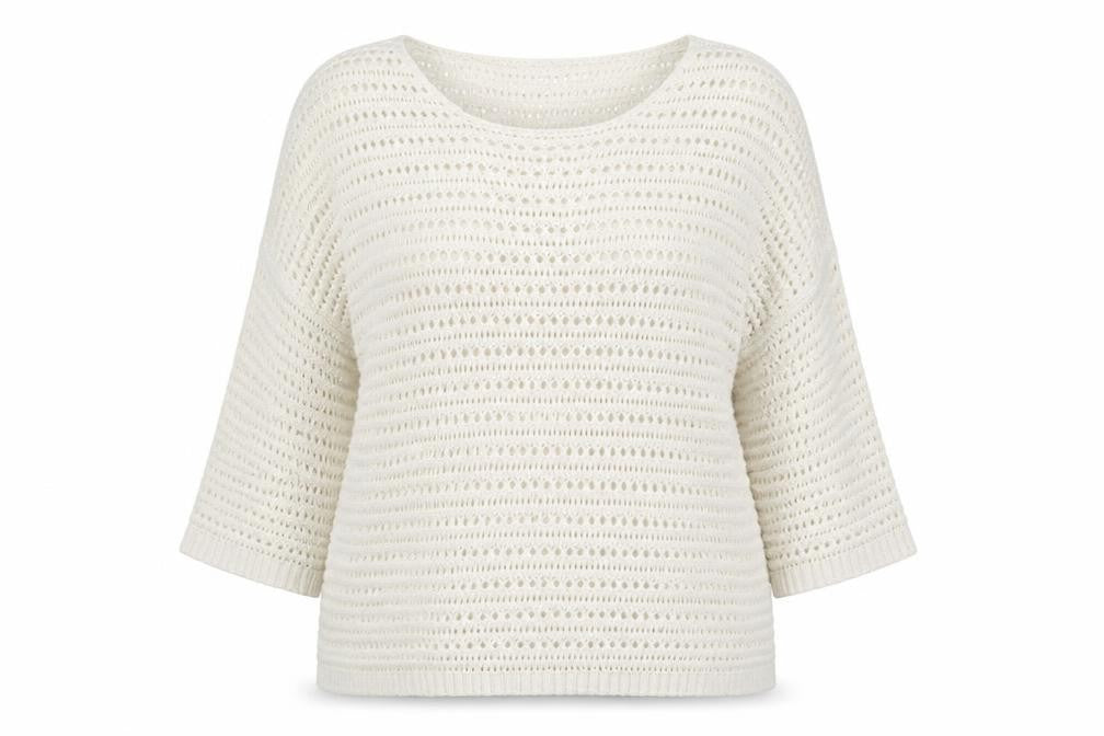 Front view of M&Co women’s ivory crew neck acrylic jumper, size UK 16