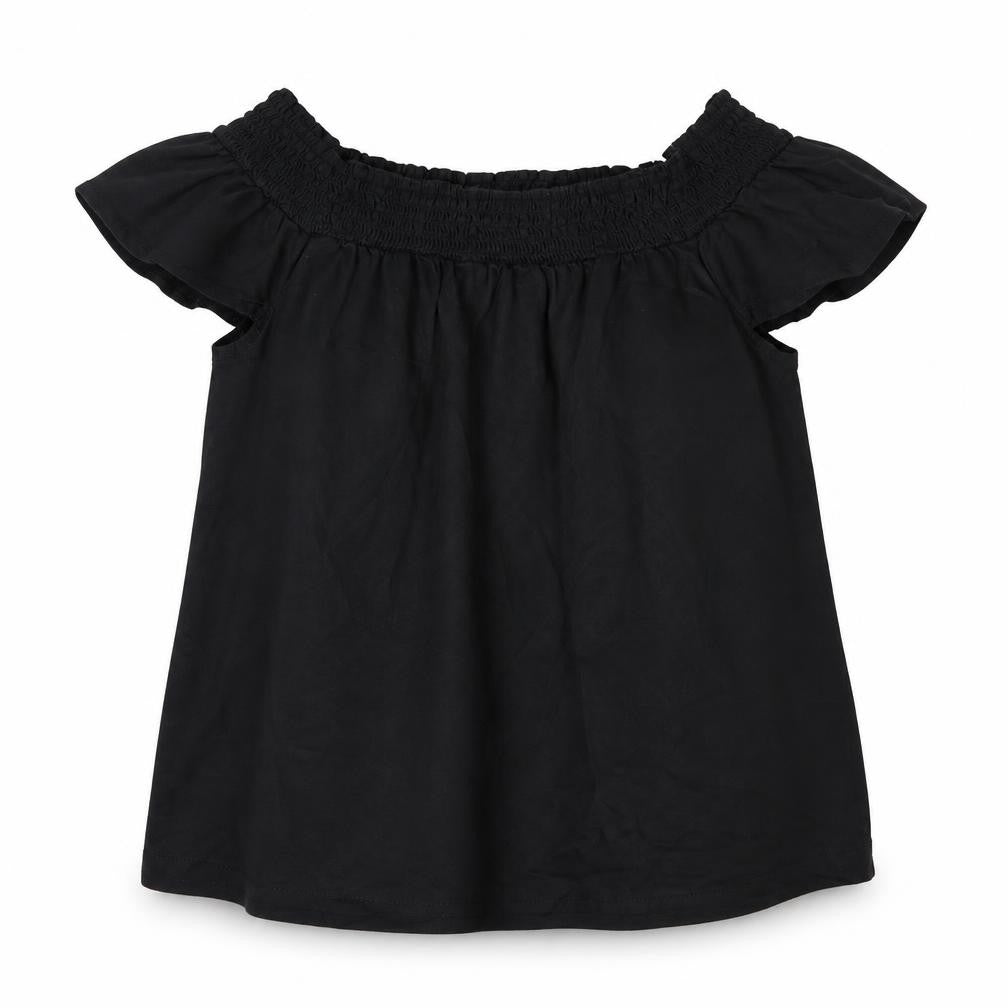 Front view of Next women’s black lyocell basic t-shirt, size UK 8, off the shoulder