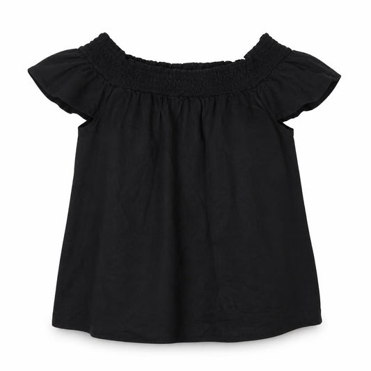 Front view of Next women’s black lyocell basic t-shirt, size UK 8, off the shoulder