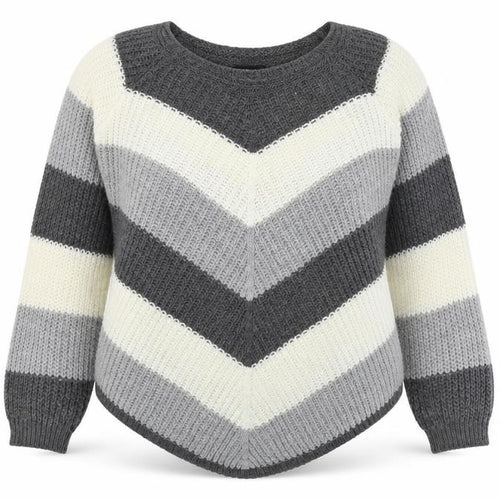 Cameo Womens Grey Crew Neck Striped Acrylic Pullover Jumper Size L