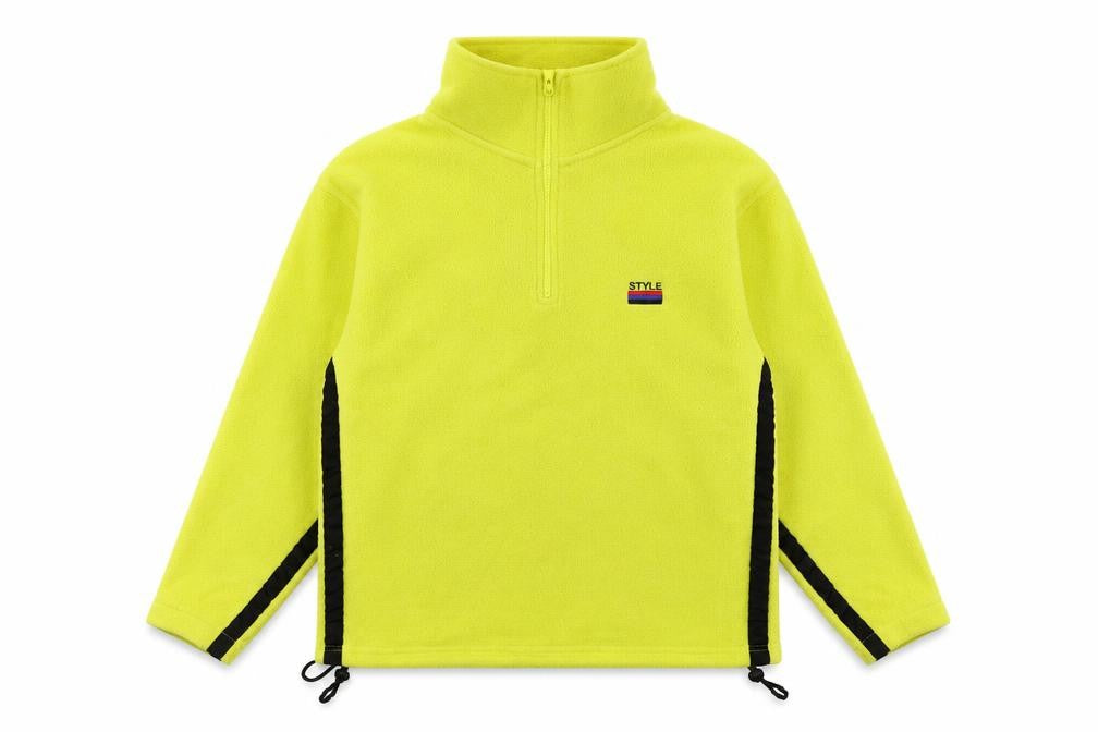 Front view of Unlimited style women’s yellow collared polyester jumper, size UK 16, - style