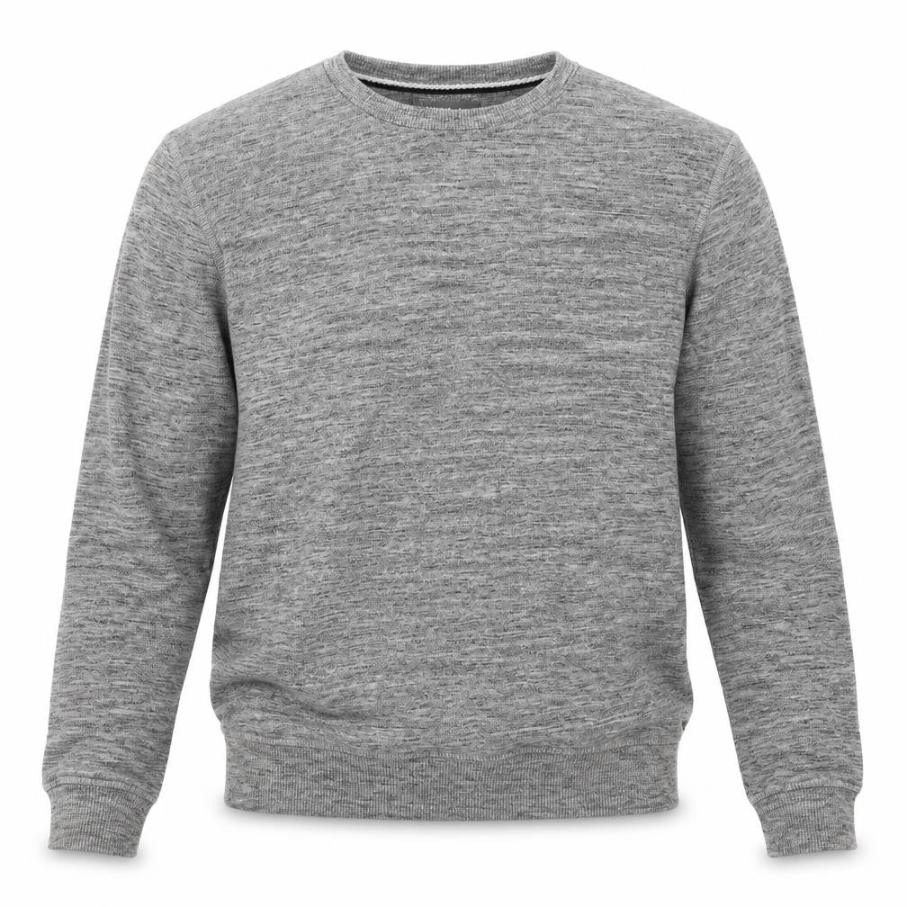 Front view of Nutmeg men’s grey round neck cotton jumper, size S