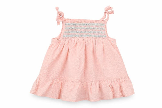 Front view of Catherine Malandrino girls’ pink cotton a-line, size 3-6, months square neck pullover
