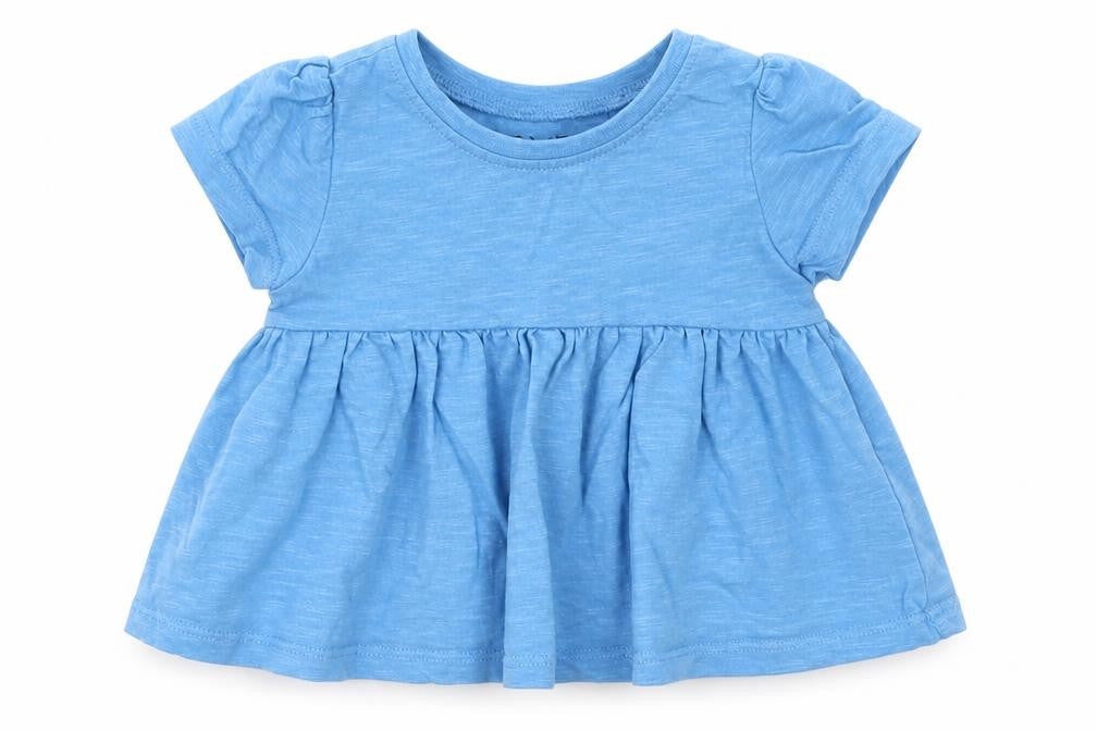Front view of Next girls’ blue cotton basic t-shirt, size 3-6, months cowl neck pullover
