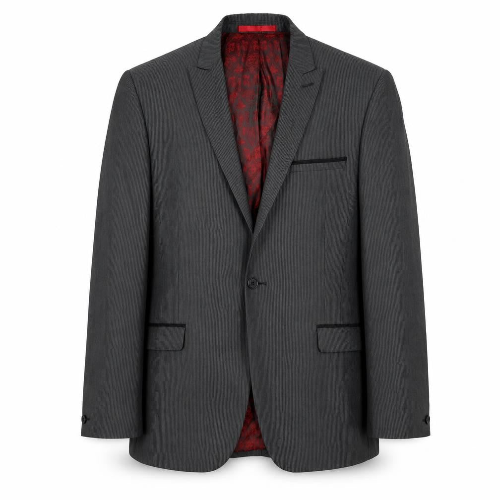 Front view of Red Herring men’s grey striped polyester jacket suit jacket, size 40