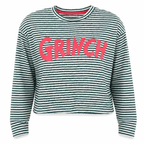 Primark Womens Green Striped Viscose Cropped T-Shirt Size XS Crew Neck - The Grinch