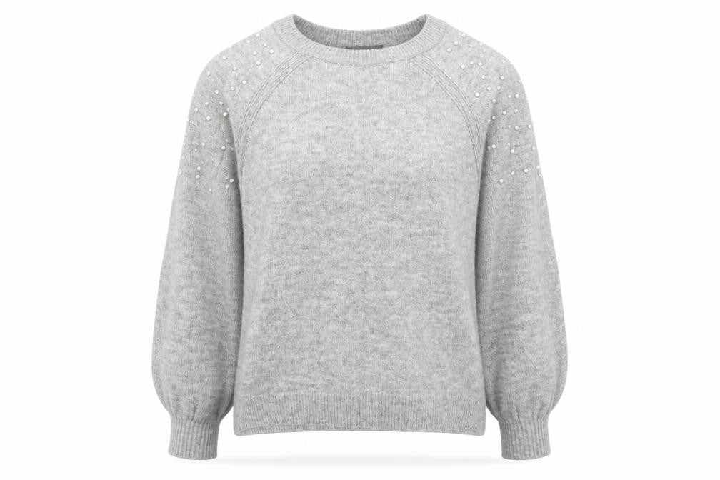 Front view of Primark women’s grey crew neck acrylic jumper, size L