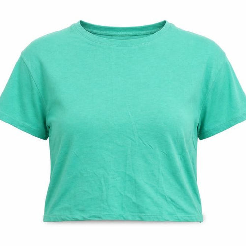 Dunnes Stores Womens Green  100% Cotton Cropped T-Shirt Size XS Round Neck