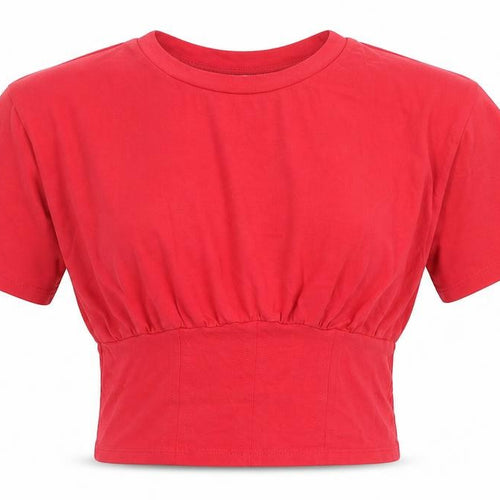 Candy Couture Girls Pink  Cotton Cropped T-Shirt Size 12 Years Round Neck