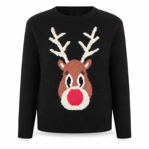 New Look Womens Black Round Neck  Acrylic Pullover Jumper Size 8   - raindeer