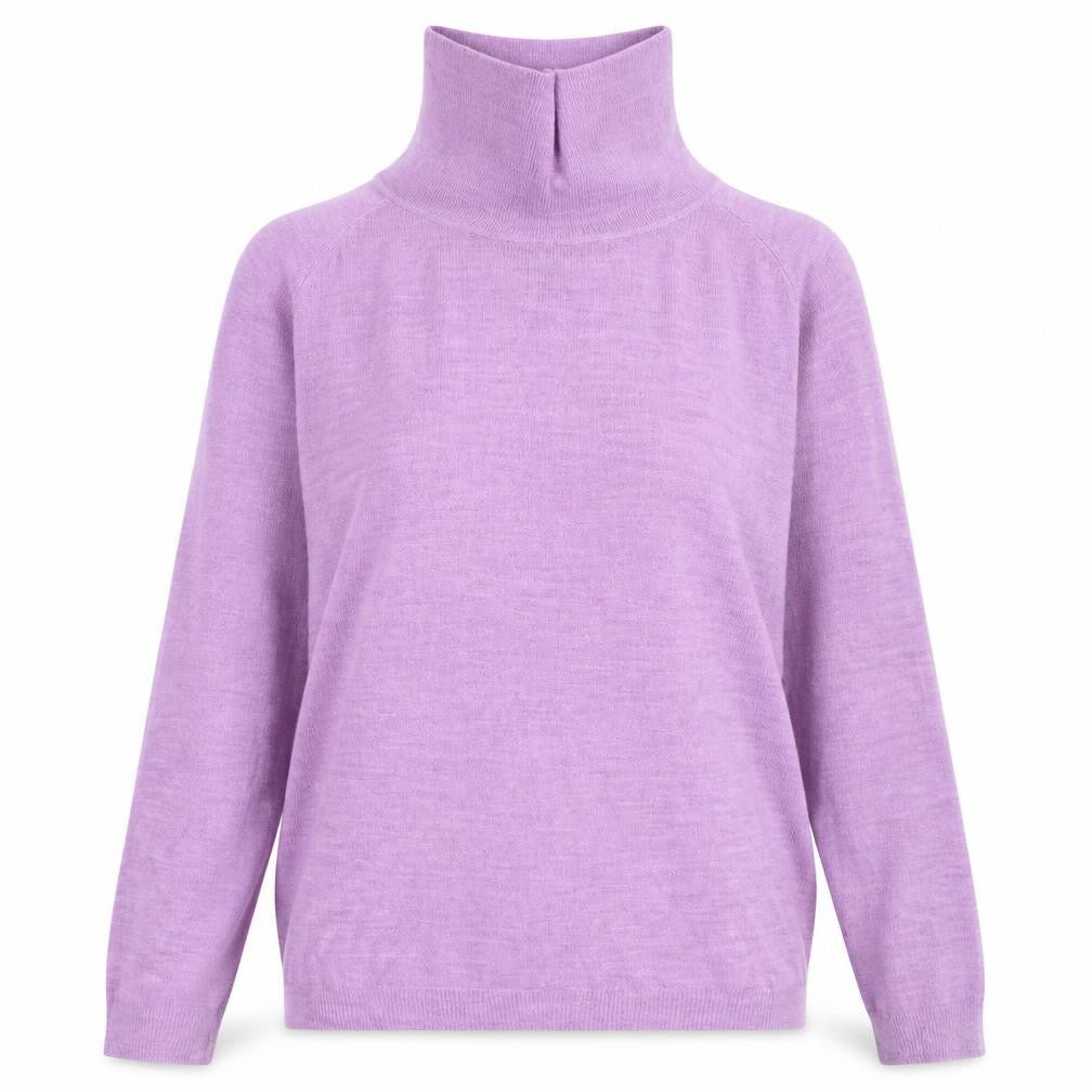 Front view of St Bernard women’s purple roll neck acrylic jumper, size L