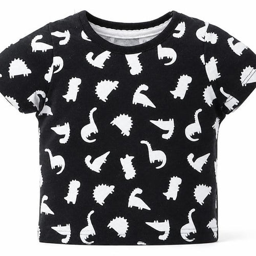 George Boys Black  Cotton Basic T-Shirt Size 0-3 Months Round Neck  - dinosaur