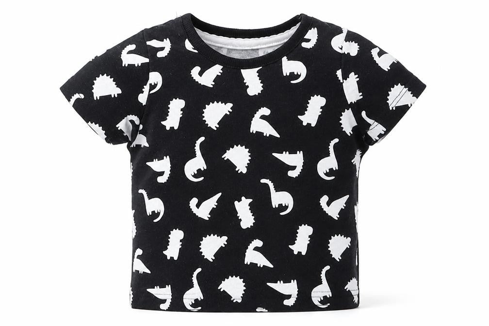 George Boys Black  Cotton Basic T-Shirt Size 0-3 Months Round Neck  - dinosaur
