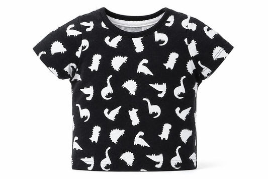 Front view of George boys’ black cotton basic t-shirt, size 0-3, months round neck - dinosaur